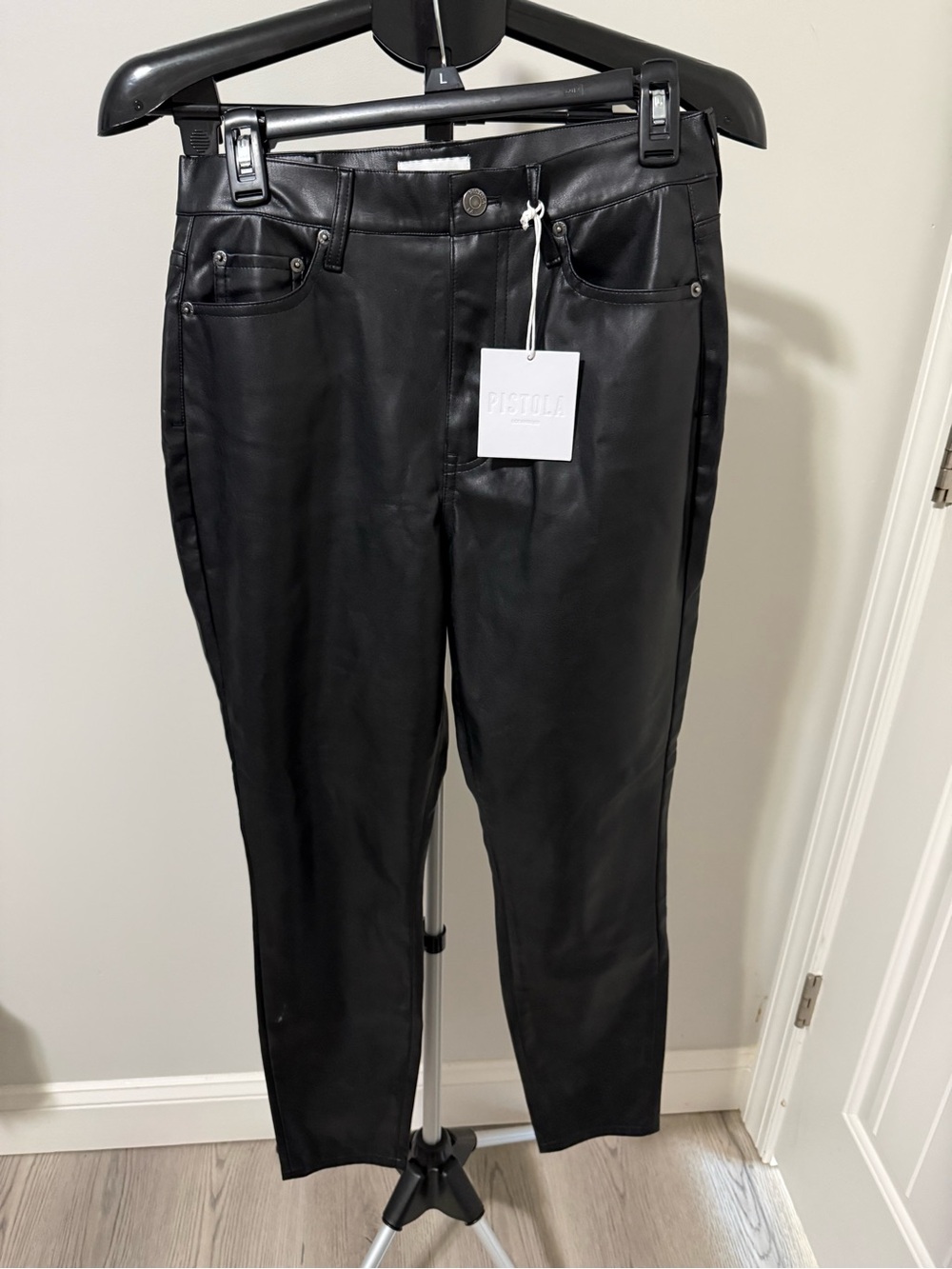 Pistola NWT Faux Leather Pants Black High Rise Slim Straight Vegan Leather 29